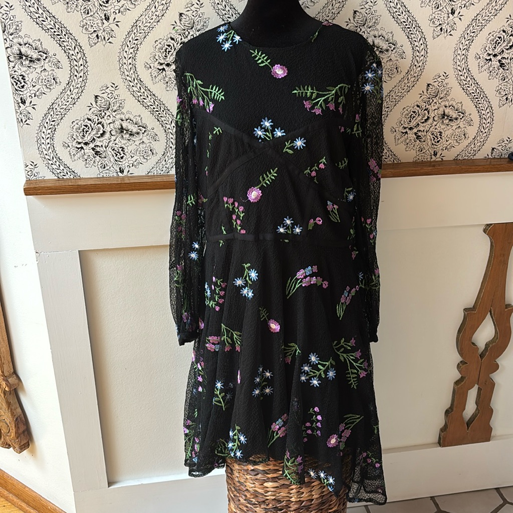 Zac Posen Black Floral “Jennifer” Dress (Size 12)